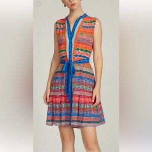 Saloni Silk Dress Size 4 Tilly Dress Rainbow Spectrum Sleeveless Colorful Belted